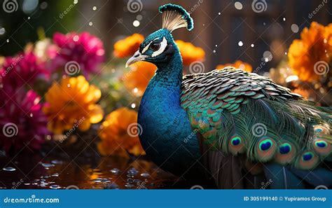 Majestic Peacock Displays Vibrant Colors In Nature Elegant Portrait