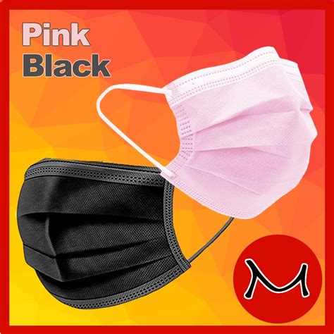 【ready Stock】full Black Pink Mask 50pcs 3ply Ear Loop Disposable Face Mask Premium Quality Mask