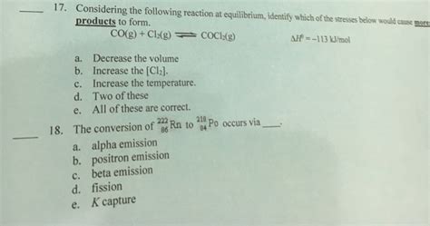 Solved Considering The Following Reaction At Equilibrium