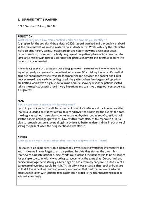 Cpd 2 Osce Drug History 1 Learning That Is Planned Gphc Standard 10