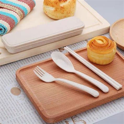 Jual Alat Makan Set Sendok Garpu Sumpit Eco Wheat Straw Kotak