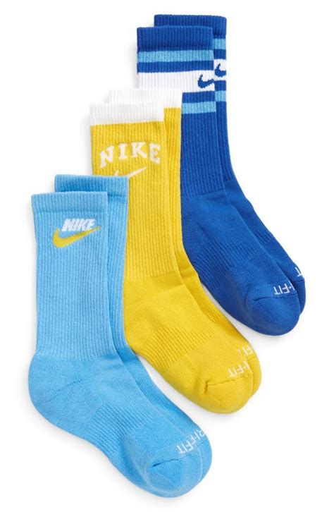 Nike Kids Assorted 3 Pack Dri Fit Everyday Plus Cushioned Crew Socks