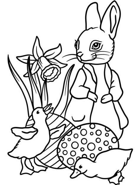 Coloriage Peter Rabbit avec des œufs de Pâques