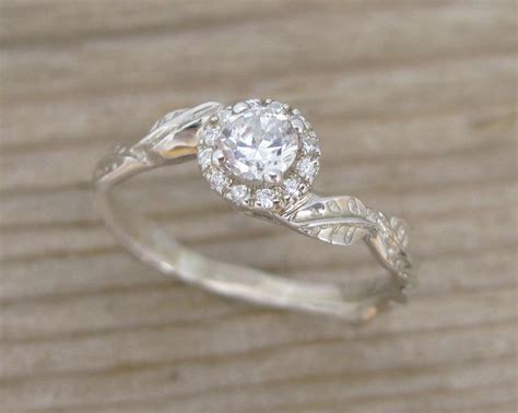 Leaf Engagement Ring, Halo Engagement Ring, Diamond Leaf Ring, Diamond Leaf Engagement Ring ...