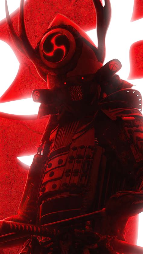 Samurai Amidst Red Neon Blaze Backiee