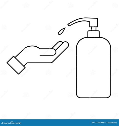 Hand Sanitizer Line Icon Hand And Liquid Soap Washing Hands Stock