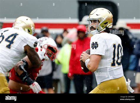 Notre Dame Quarterback Sam Hartman 10 Prepares To Throw The Ball