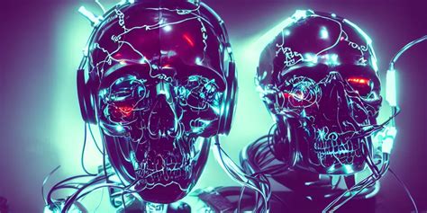 A Photorealistic Cyberpunk Skull Wearing Headphones Stable Diffusion