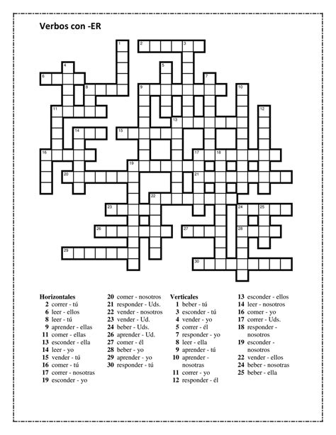Verbos ER al presente en español Crucigrama Unterrichtsmaterial im