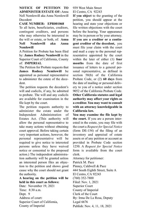 LEGAL NOTICES: Nov. 4, 2021 » Holtville Tribune