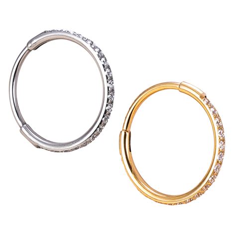 Titanium ASTM F136 Hinged Clicker Pin Tapers Segment Hoop Ring With CZ