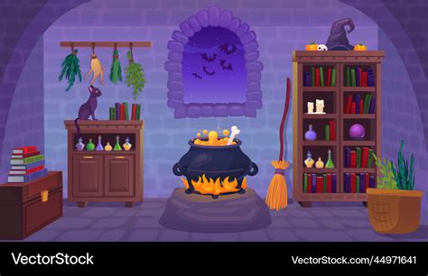 Witch Room Witches Interior Inside Magic House Vector Image