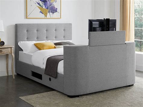 LPD Mayfair 4ft6 Double Grey Upholstered Fabric TV Bed Frame - Archers Sleepcentre