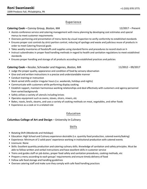 Catering Cook Resume Samples Velvet Jobs