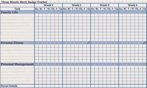 Fitness Merit Badge Worksheet