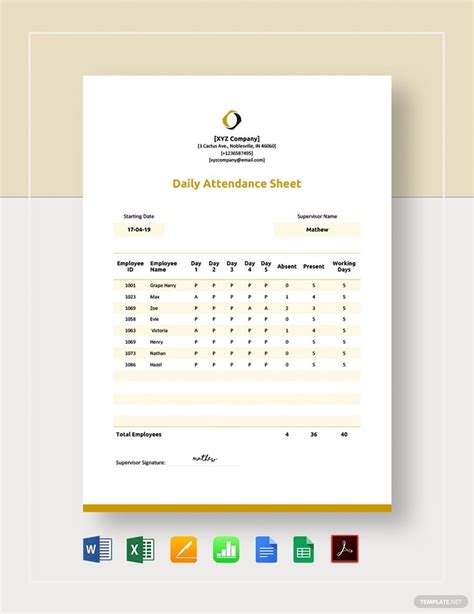 Attendance Sheet in Google Docs - FREE Template Download