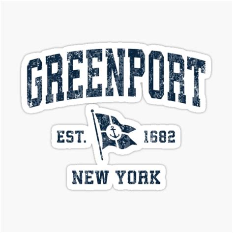 Greenport Ny Vintage Sports Navy Boat Anchor Flag Sticker For Sale