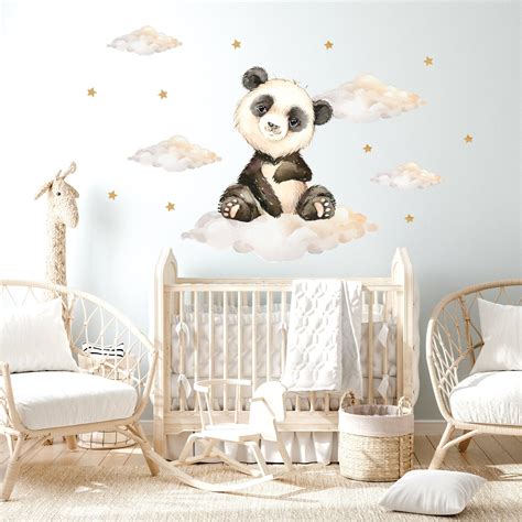 Pandawhale Wall Decal Nursery Baby Panda Bear With Clouds and - Etsy