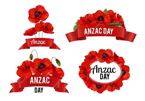 Free Vector Remembrance Day Realistic Emblems With Poppies Flowers