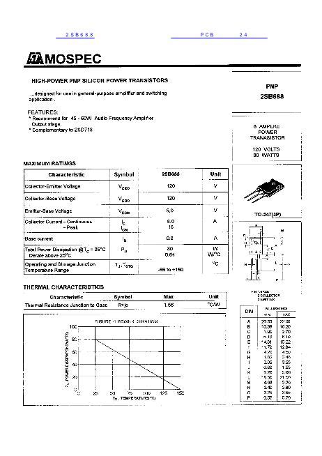 2sb688 Datasheet Pdf文件下载 芯片资料查询 维库电子市场网