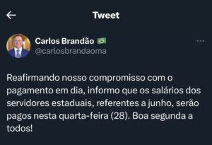 Governador Carlos Brandão antecipa pagamento de servidores públicos