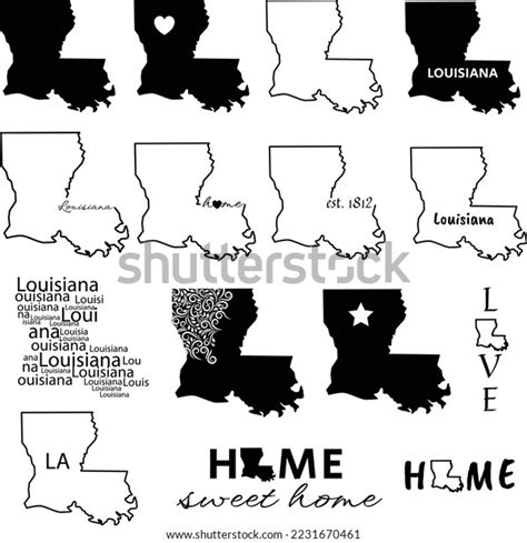 Louisiana State Map Set Outline Vector Stock Vector Royalty Free