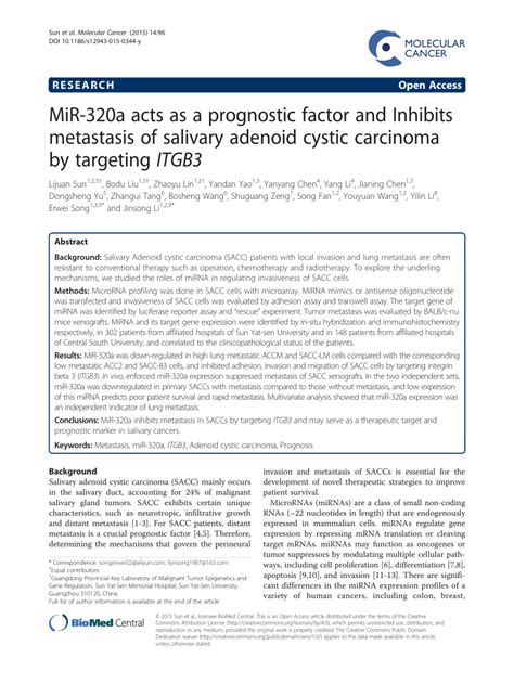 PDF MiR 320a Acts As A Prognostic Factor And Inhibits Metastasis Of