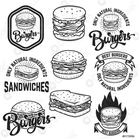 Burgers And Sandwiches Handwritten Lettering Logo Label Badge Emblem