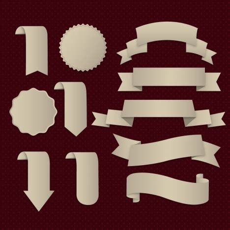 Ribbons And Stamps Sets With Various Shapes Vectors Stock In Format For