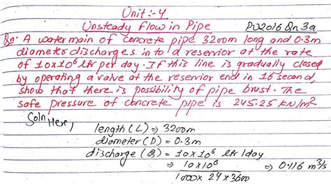 Unit 4 Unsteady Flow In Pipe Types 3 Prashant YT BE Civil