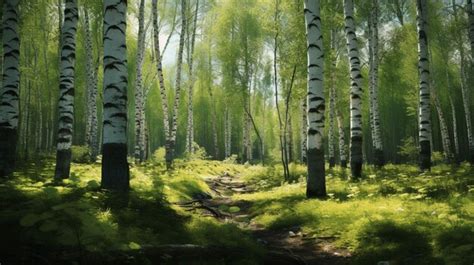 Premium Ai Image Birch Forest Background