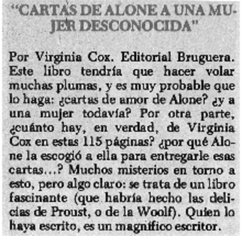 Cartas de Alone a una mujer desconocida artículo Carlos Iturra