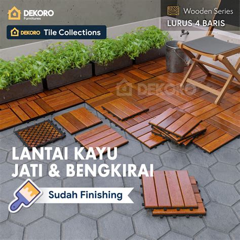 Lantai Kayu Jati Decking Tile Parket Outdoor Decoro Tile 4 Baris On