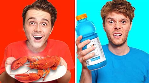 RED Vs BLUE Food CHALLENGE Eating Only One Color Food For 24 HOURS