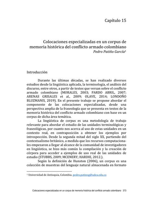 PDF Colocaciones especializadas en un corpus de memoria histórica del