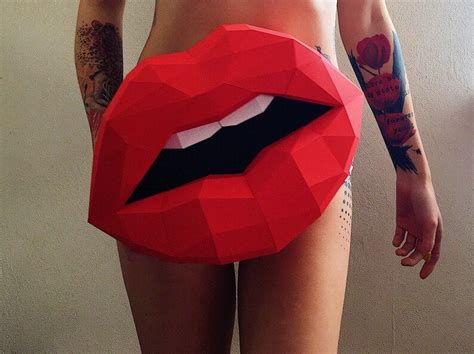 Low Poly Teeth Paper Crafts Lips Sculpture Pattern Etsy Tissue