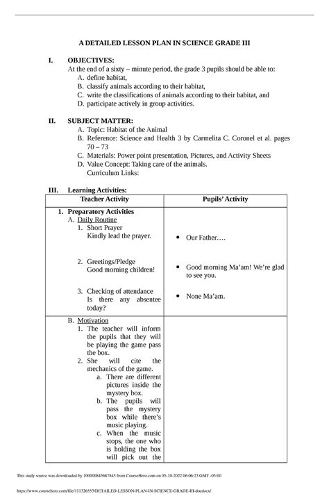 Detailed Lesson Plan In Science Grade Iii Doc A Detailed Lesson Plan In Science Grade Iii I