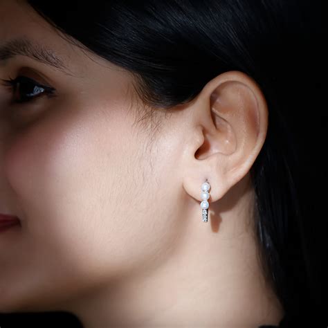 Classic Freshwater Pearl Half Hoop Silver Earrings Arisha Jewels