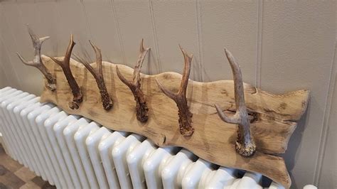 Solid Oak Handmade Deer Antler Hook Coat Rack Wood Length Cm