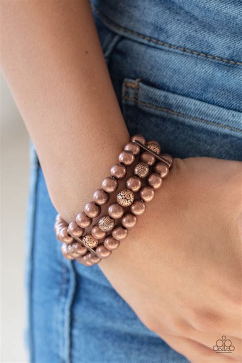 Paparazzi Trail Treasure Copper Antiqued Bead Bracelet