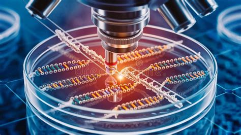 Microscope Capturing Gene Editing With CRISPR Cas9 In Action Stock