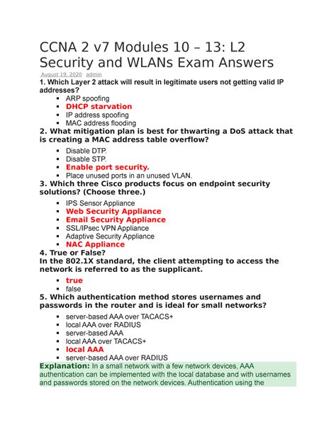 CCNA V7 Modules 8 10 Answer Part CCNA V7 Modules 10