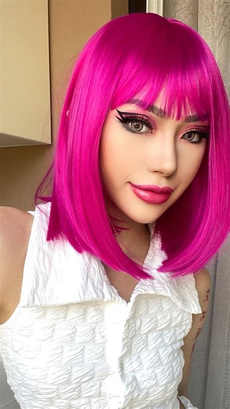 Aisi Beauty Hot Pink Wig With Bangs Hot Pink Wigs For Women 12 Inch Short Straight Bob Wig