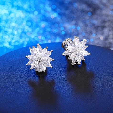 Luxury New Cubic Zircon Crystal Sun Flowers Clip On Earrings