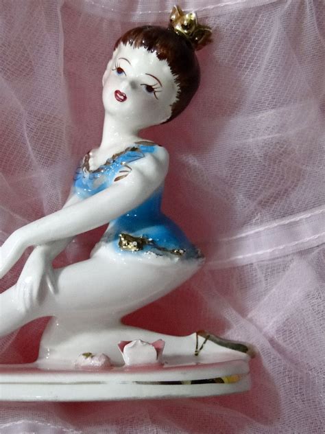 Ceramic Crowned Ballerina Figurine Dancer With Crown Gold Painted Trim