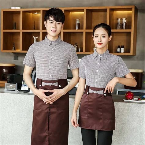 Cafe Shop Work Clothing Summer Hotel Restaurant Waiter Uniforms Short Sleeve Fast Food Shirt