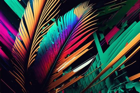 Premium Photo Close Up Painted Colorful Glitch Palm Leaf Generative Ai