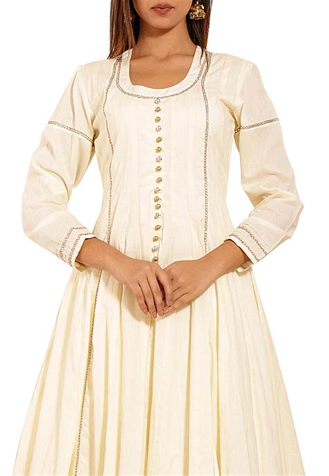 Buy Plain Cotton Anarkali Kurta In Off White Online Tjw1206 Utsav