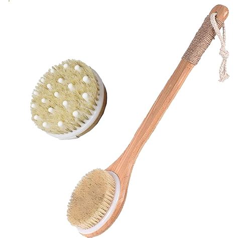 Owco Shower Wooden Massage Bath Brush Bristle Exfoliating Shower Brush Long Wooden Handle Dry