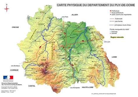 carte physique du departement du puy de dome relief  occupation du